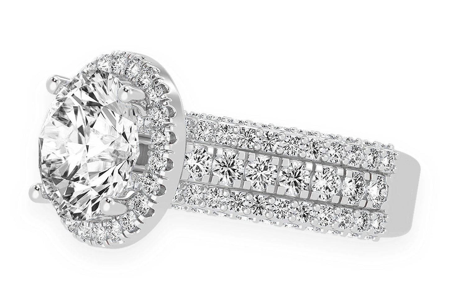 TRIPP - 3.00CT ROUND SOLITAIRE - THREE ROW - DIAMOND ENGAGEMENT RING