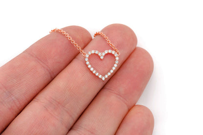 OPEN HEART DIAMOND NECKLACE CONNECTED 14K SOLID GOLD 0.35CTW