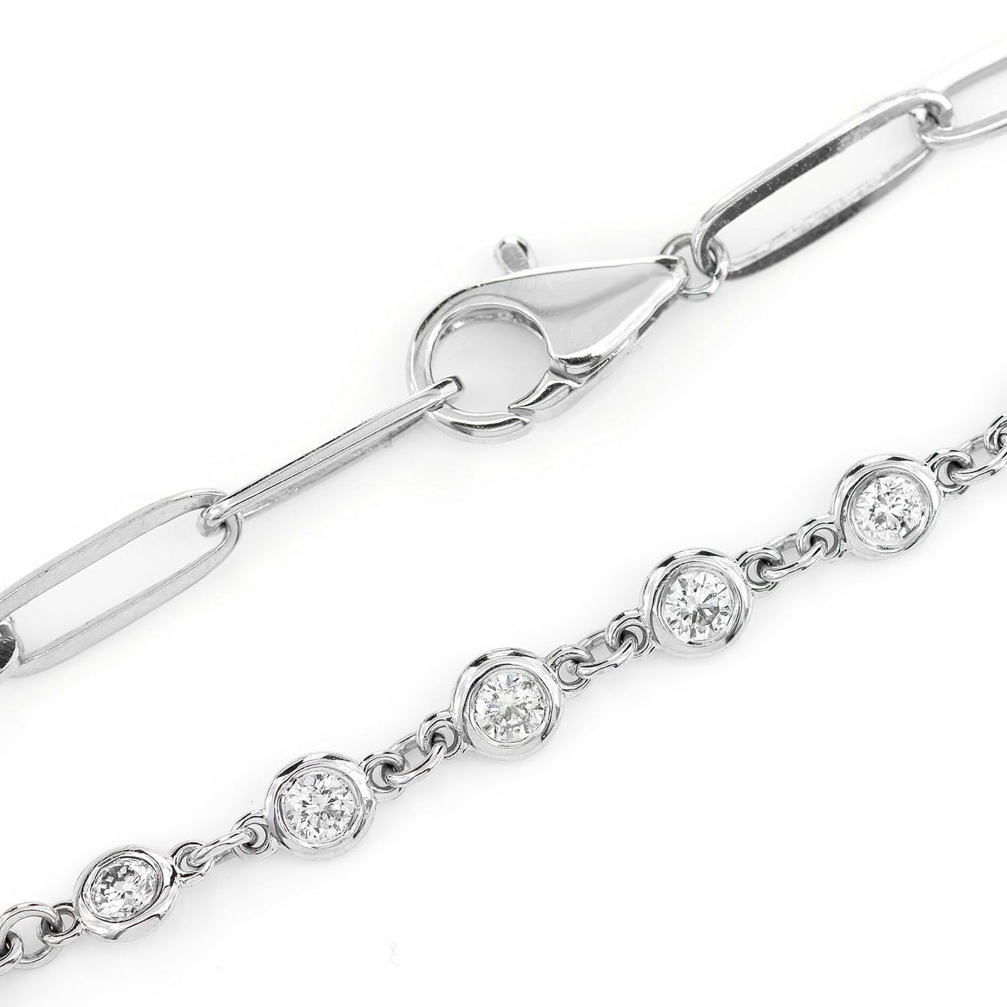 DIAMOND BEZEL SET ENLONGATED ROLO LINK BRACELET 14K SOLID GOLD 0.50CTW