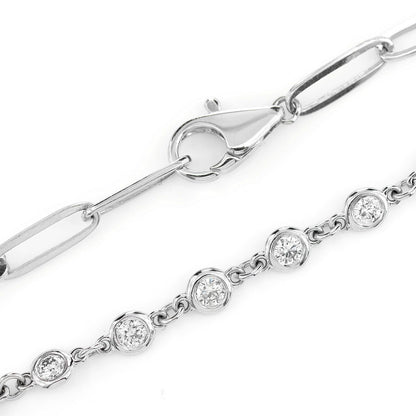 DIAMOND BEZEL SET ENLONGATED ROLO LINK BRACELET 14K SOLID GOLD 0.50CTW