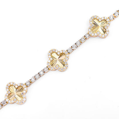 MIRACLE CLOVER LINK DIAMOND TENNIS BRACELET SOLID GOLD 2.00CTW