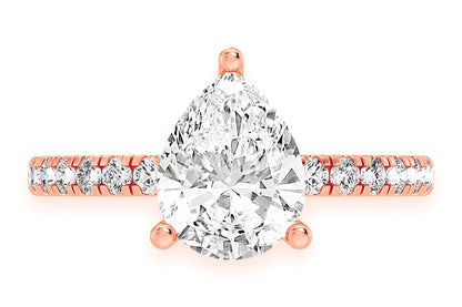 THINN - 2.00CT PEAR SOLITAIRE - ONE ROW UNDER HALO - DIAMOND ENGAGEMENT RING
