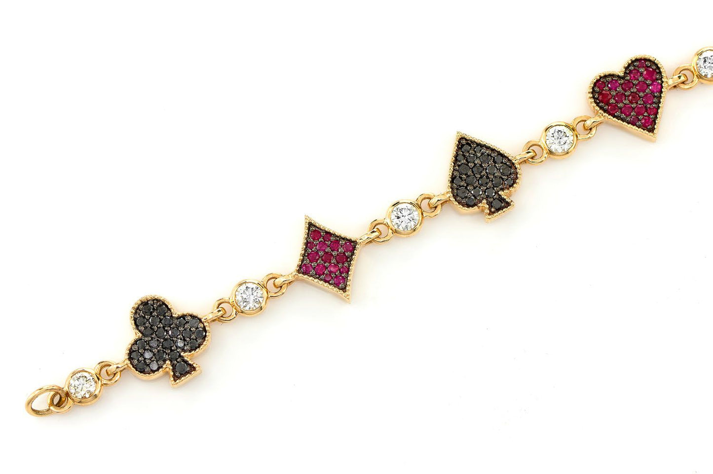 POKER PLAYING CARD SUIT BEZEL LINK BRACELET 14K SOLID GOLD 2.25CTW