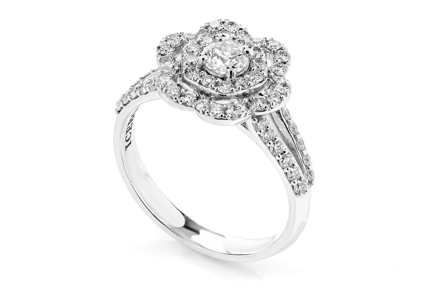 0.50CTW - FLOWER HALO SPLIT SHANK - DIAMOND ENGAGEMENT RING