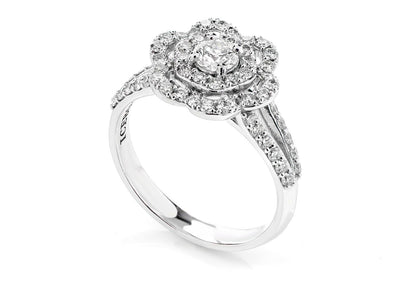 0.50CTW - FLOWER HALO SPLIT SHANK - DIAMOND ENGAGEMENT RING