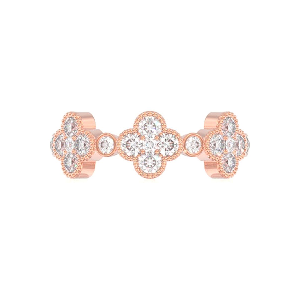 ROUND DIAMOND CLOVER RING 14K SOLID GOLD 0.75CTW