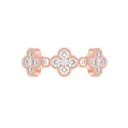 ROUND DIAMOND CLOVER RING 14K SOLID GOLD 0.75CTW
