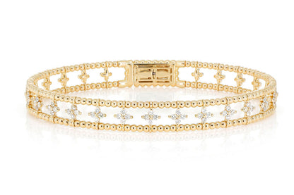 DIAMOND BEADED OPEN FOUR PETAL FLEX BANGLE BRACELET 0.65CTW 14K SOLID GOLD