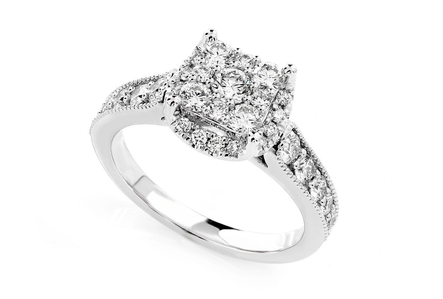 1.00CTW SQUARE PAVE CENTER - DIAMOND ENGAGEMENT RING