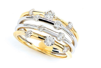 FOUR ROW GYPSY SCATTERED DIAMOND BAND 14K SOLID GOLD 0.90CTW