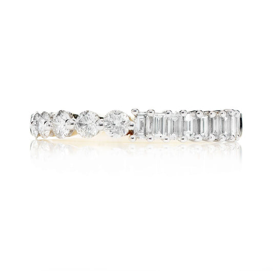 INEL SEMITROT CU DIAMANTE, JUMĂTATE DE BAGHETĂ, AUR MASIV DE 14K, 0.90CT