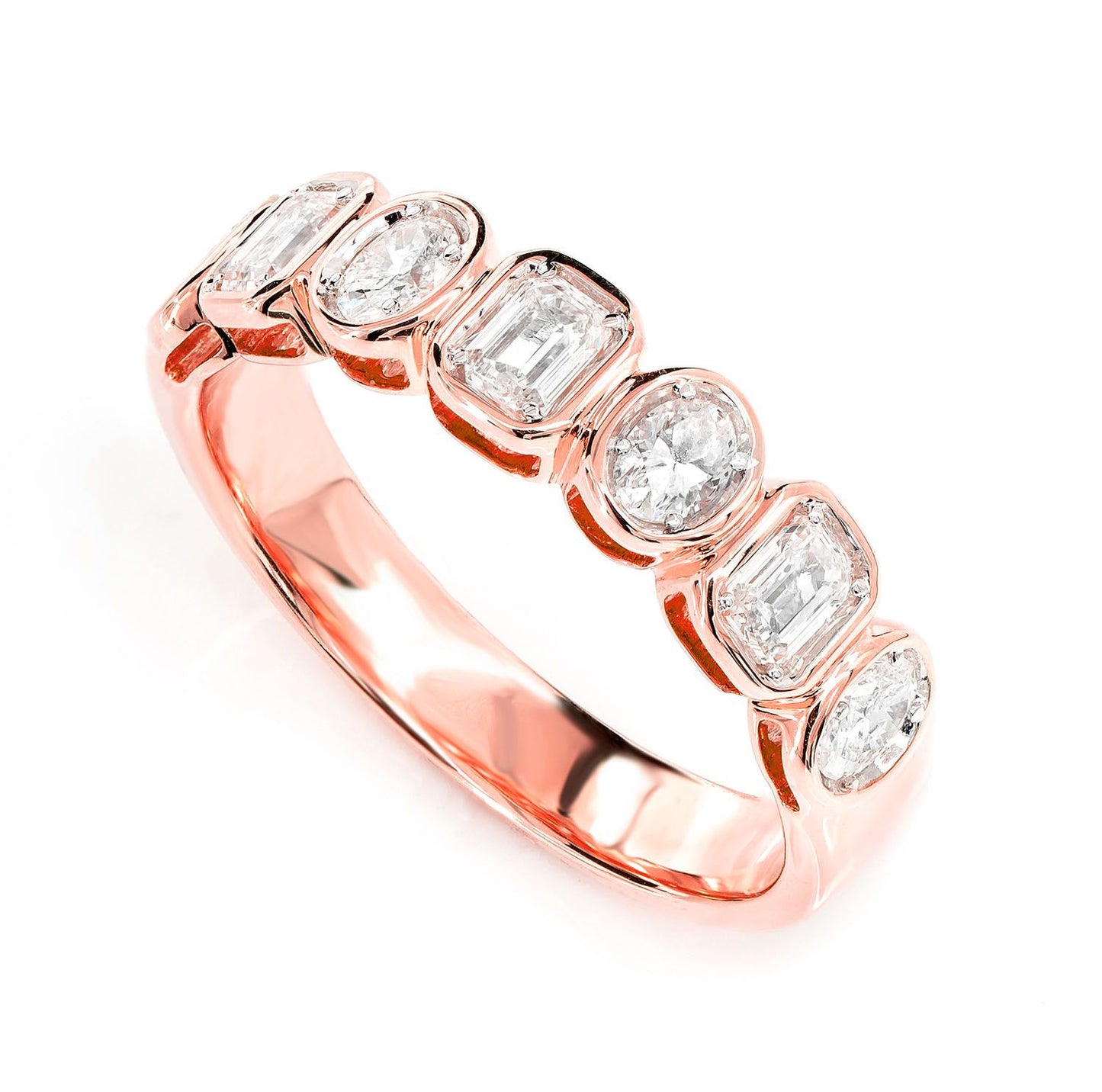 OVAL AND BAGUETTE BEZEL DIAMOND BAND RING 14K SOLID GOLD 0.80CTW