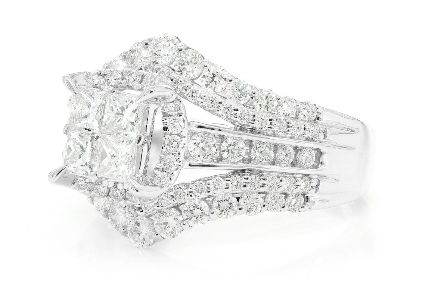 PRINCES QUAD HALO DIAMOND RING 14K SOLID GOLD 2.00CTW