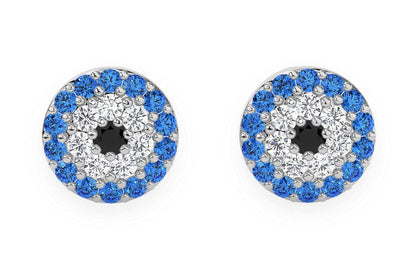 ROUND EVIL EYE STUD DIAMOND EARRINGS 14K SOLID GOLD 0.25CTW