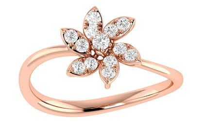 INEL CU DIAMANT ȘI FLOARE, AUR MASIV DE 14K, 0.25CT