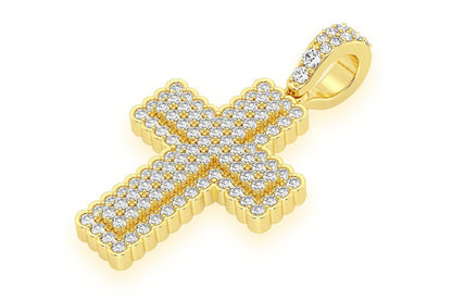 BEZEL BORDER CROSS DIAMOND PENDANT 14K SOLID GOLD .90CTW