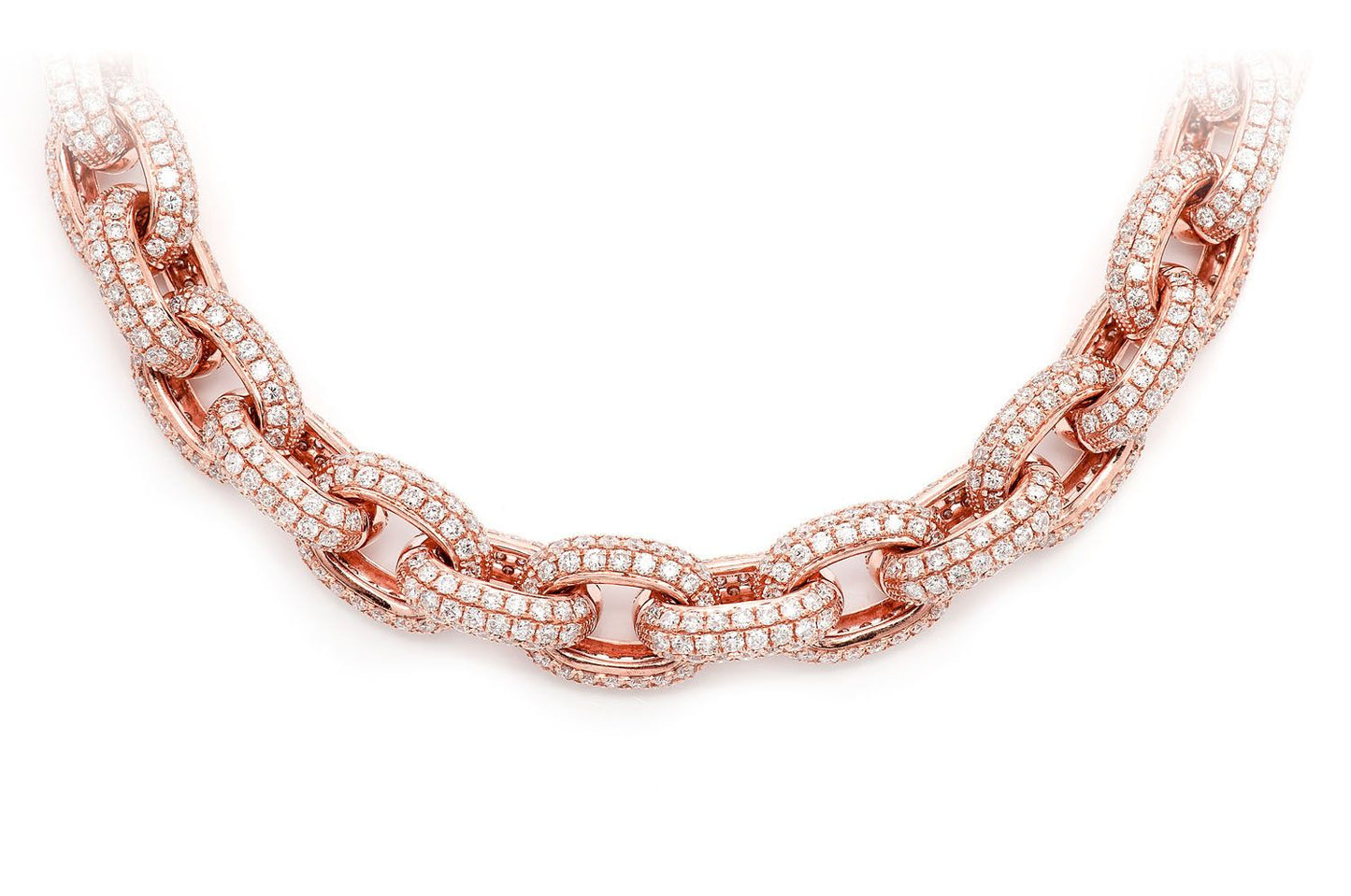 ELONGATED ROLO LINK DIAMOND NECKLACE 14K SOLID GOLD 58.48CTW