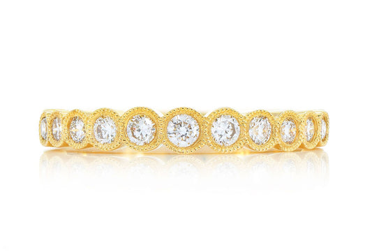 Verighetă cu diamante suprapuse, bezel milgrain, aur masiv de 14k, 0.40ct