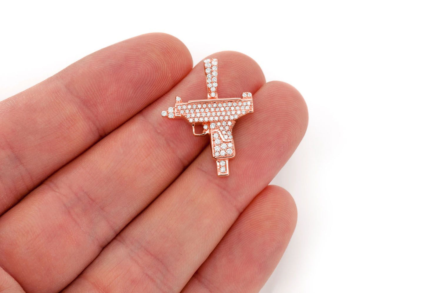 UZI HANDGUN DIAMOND PENDANT 14K SOLID GOLD 0.55CTW