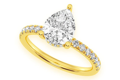 THINN - 2.00CT PEAR SOLITAIRE - ONE ROW UNDER HALO - DIAMOND ENGAGEMENT RING