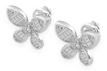 BUTTERFLY BAGUETTE STUD DIAMOND EARRINGS 14K SOLID GOLD 0.65CTW