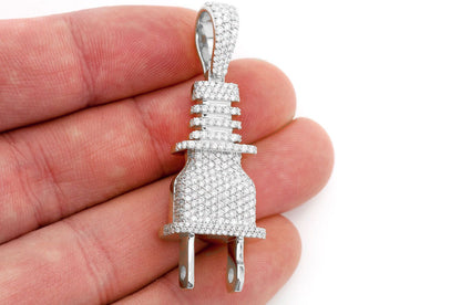 ELECTRIC PLUG DIAMOND PENDANT 14K SOLID GOLD 2.15CTW