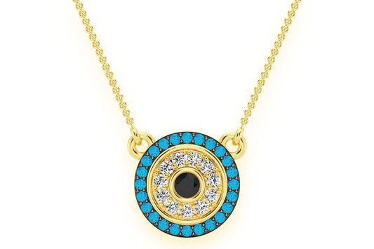 ROUND EVIL EYE DIAMOND NECKLACE CONNECTED 14K SOLID GOLD 0.25CTW