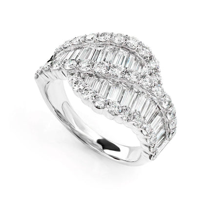 BAGUETTE AND ROUND DIAMOND WAVE RING 14K SOLID GOLD 2.75CTW