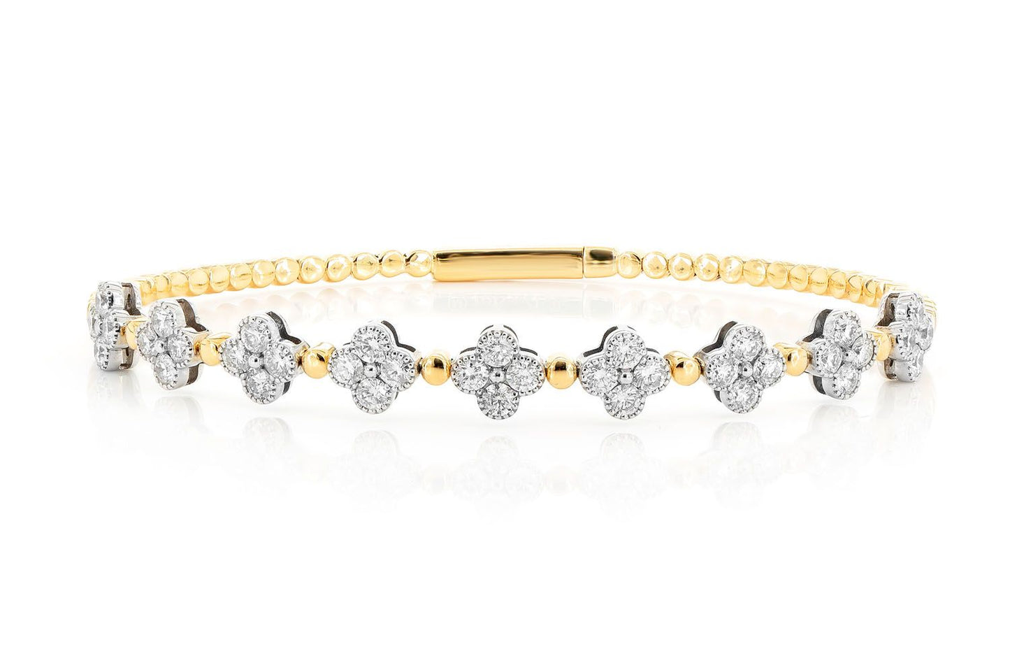 BEADED MILLGRAIN CLOVER DIAMOND BRACELET 14K SOLID GOLD 1.65CTW