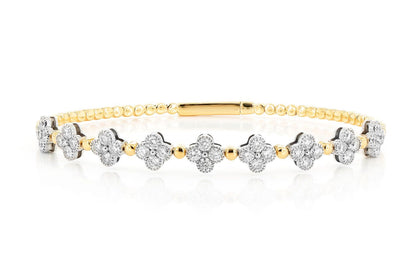 BEADED MILLGRAIN CLOVER DIAMOND BRACELET 14K SOLID GOLD 1.65CTW