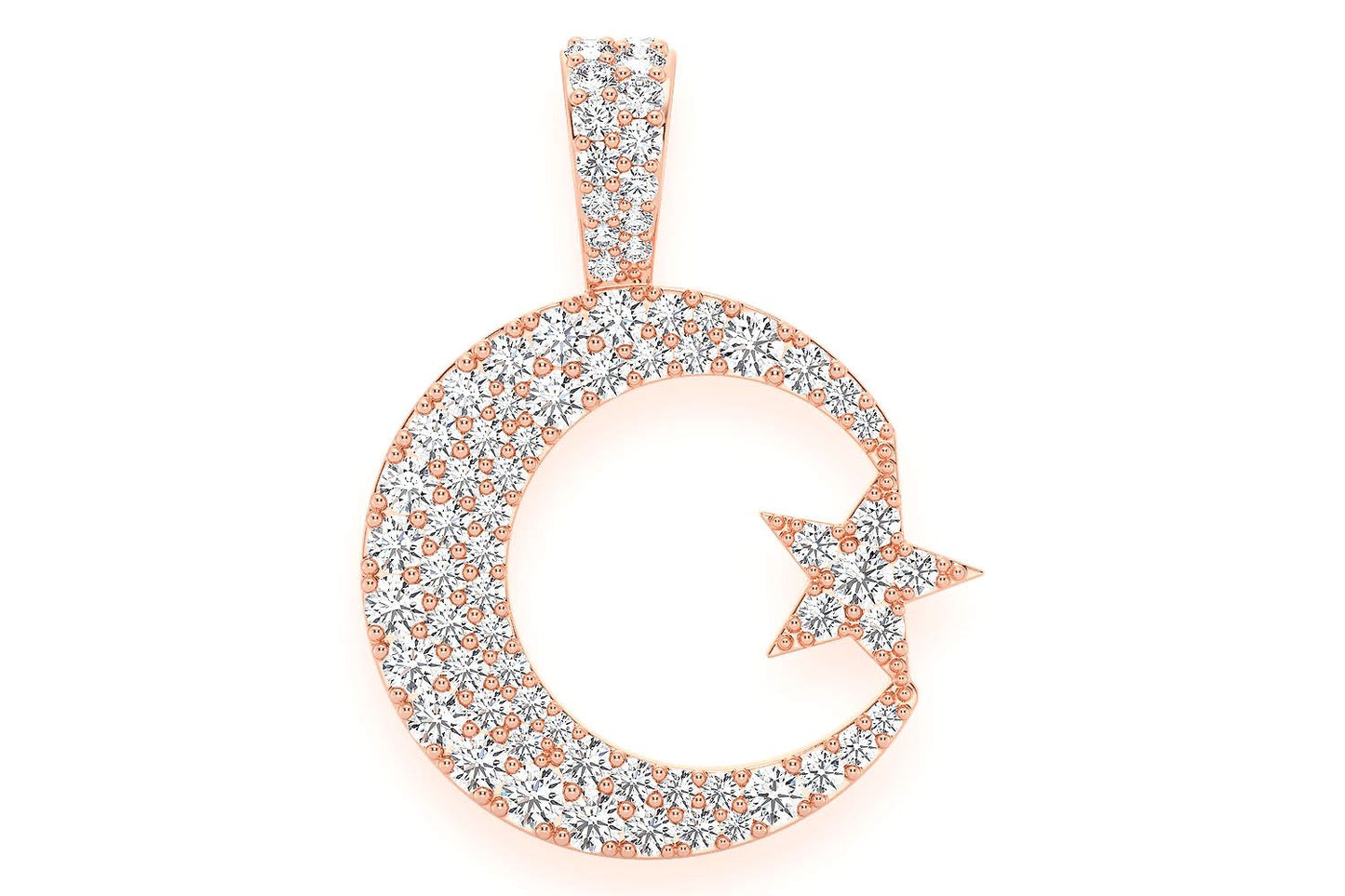 CRESCENT MOON DIAMOND PENDANT 14K SOLID GOLD .85CTW