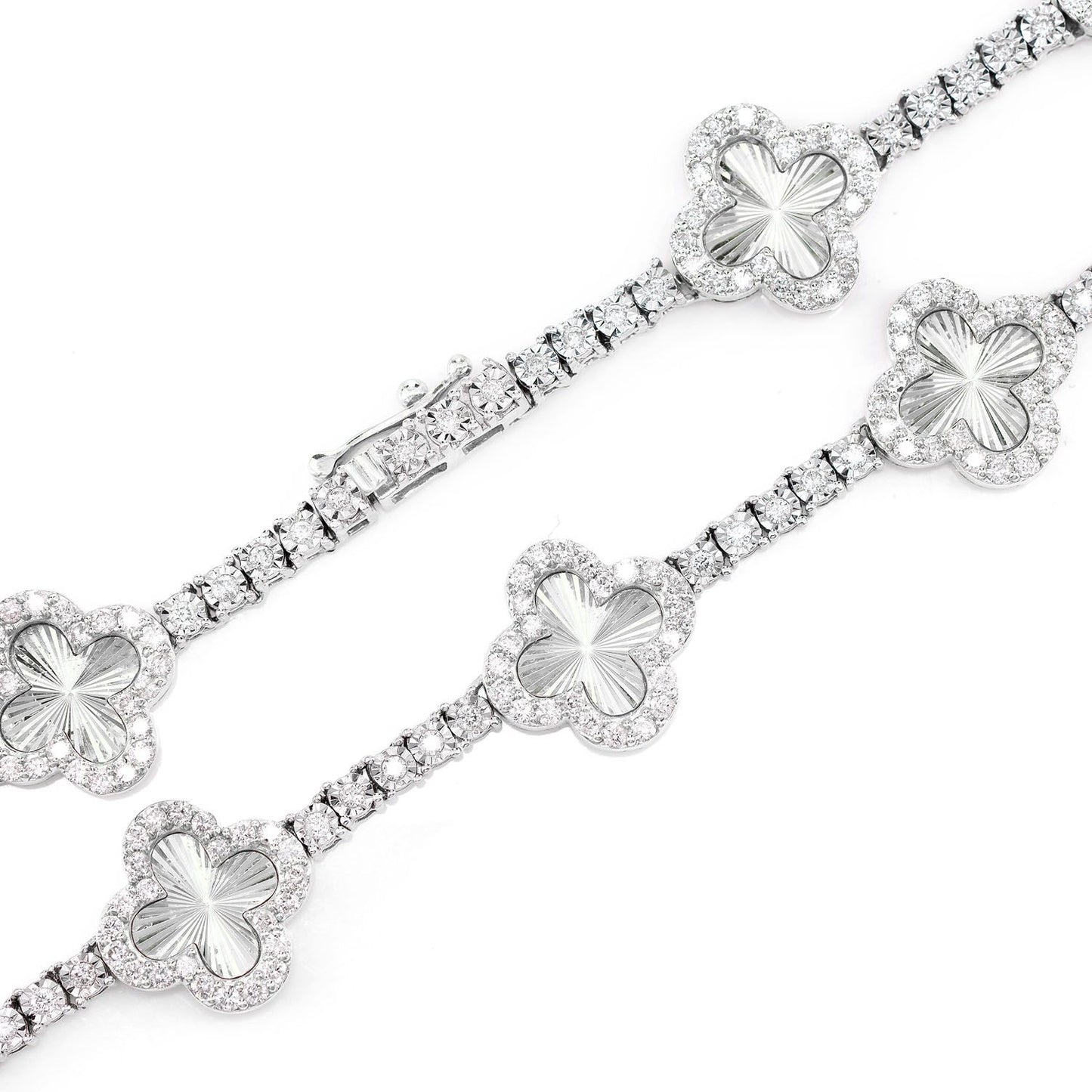 MIRACELE CLOVER LINK DIAMOND TENNIS NECKLACE SOLID GOLD 5.50CTW