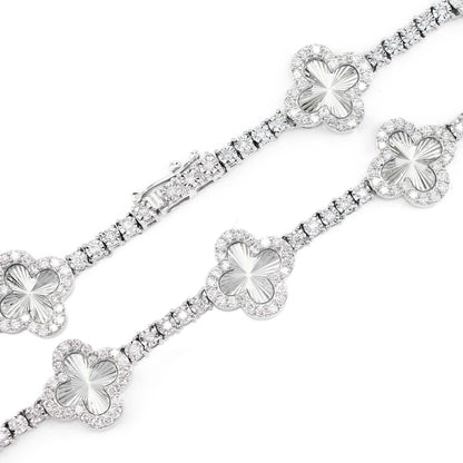 MIRACELE CLOVER LINK DIAMOND TENNIS NECKLACE SOLID GOLD 5.50CTW