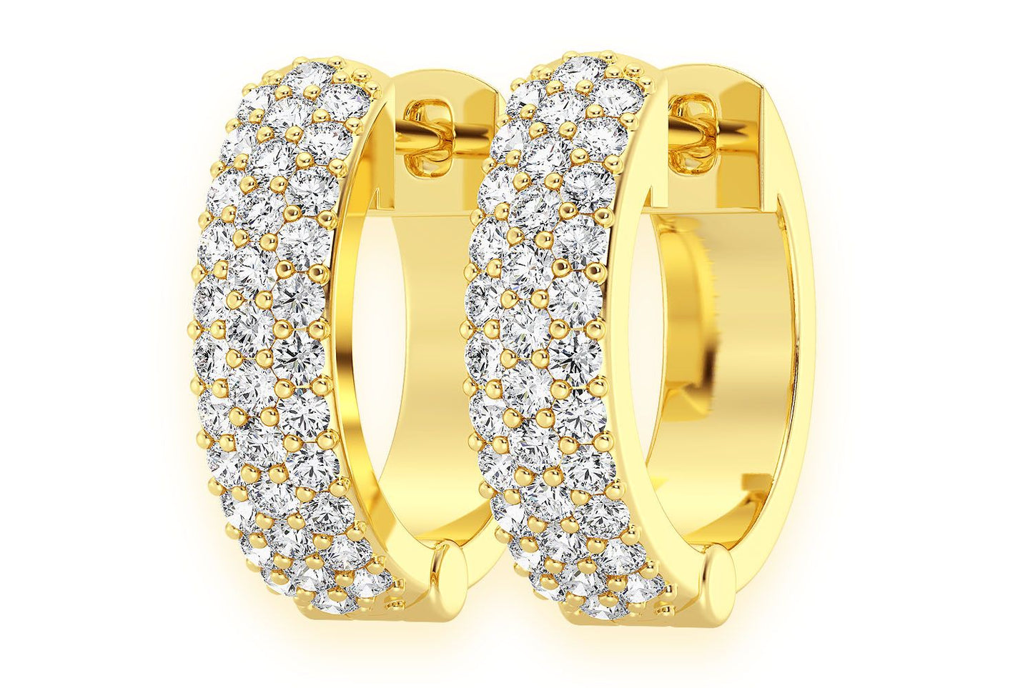 WIDE THREE ROW HOOP DIAMOND EARRINGS 14K SOLID GOLD 0.33CTW