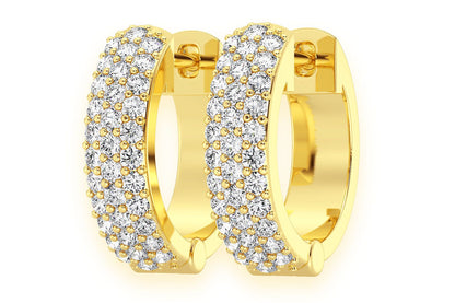 WIDE THREE ROW HOOP DIAMOND EARRINGS 14K SOLID GOLD 0.33CTW