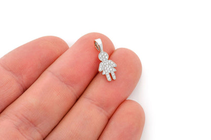 GIRL DIAMOND PENDANT 14K SOLID GOLD 0.10CTW
