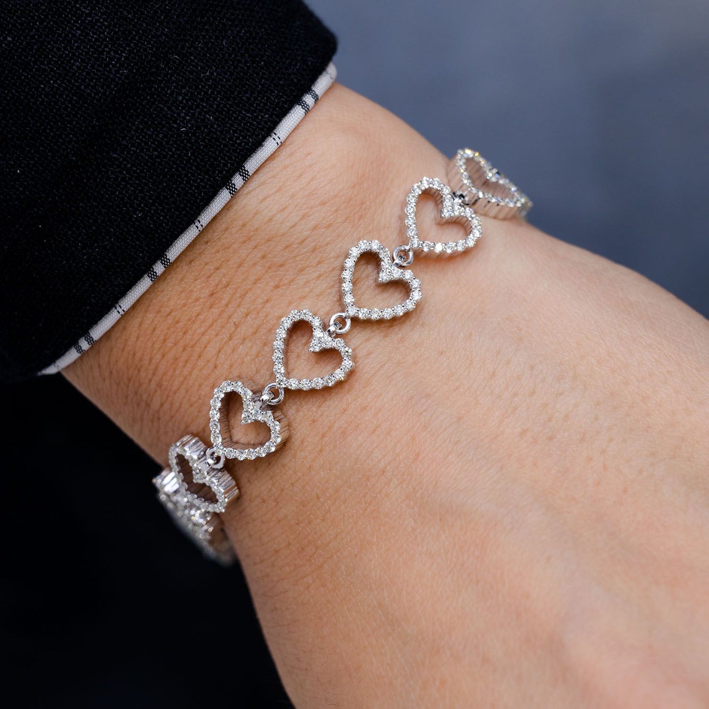 OPEN HEART DIAMOND LINK BRACELET 14K SOLID GOLD 3.00CTW