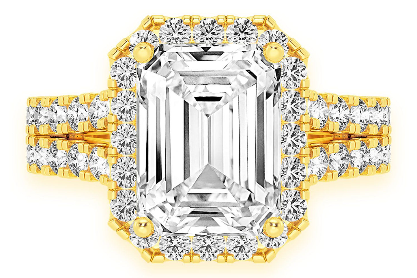 SPHINX - 3.00CT EMERALD SOLITAIRE - SPLIT SHANK HALO - DIAMOND ENGAGEMENT RING