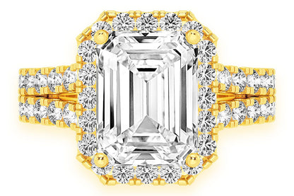SPHINX - 3.00CT EMERALD SOLITAIRE - SPLIT SHANK HALO - DIAMOND ENGAGEMENT RING