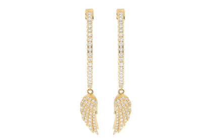 FEATHER WING DANGLING HOOP DIAMOND EARRINGS 14K SOLID GOLD 3.33CTW