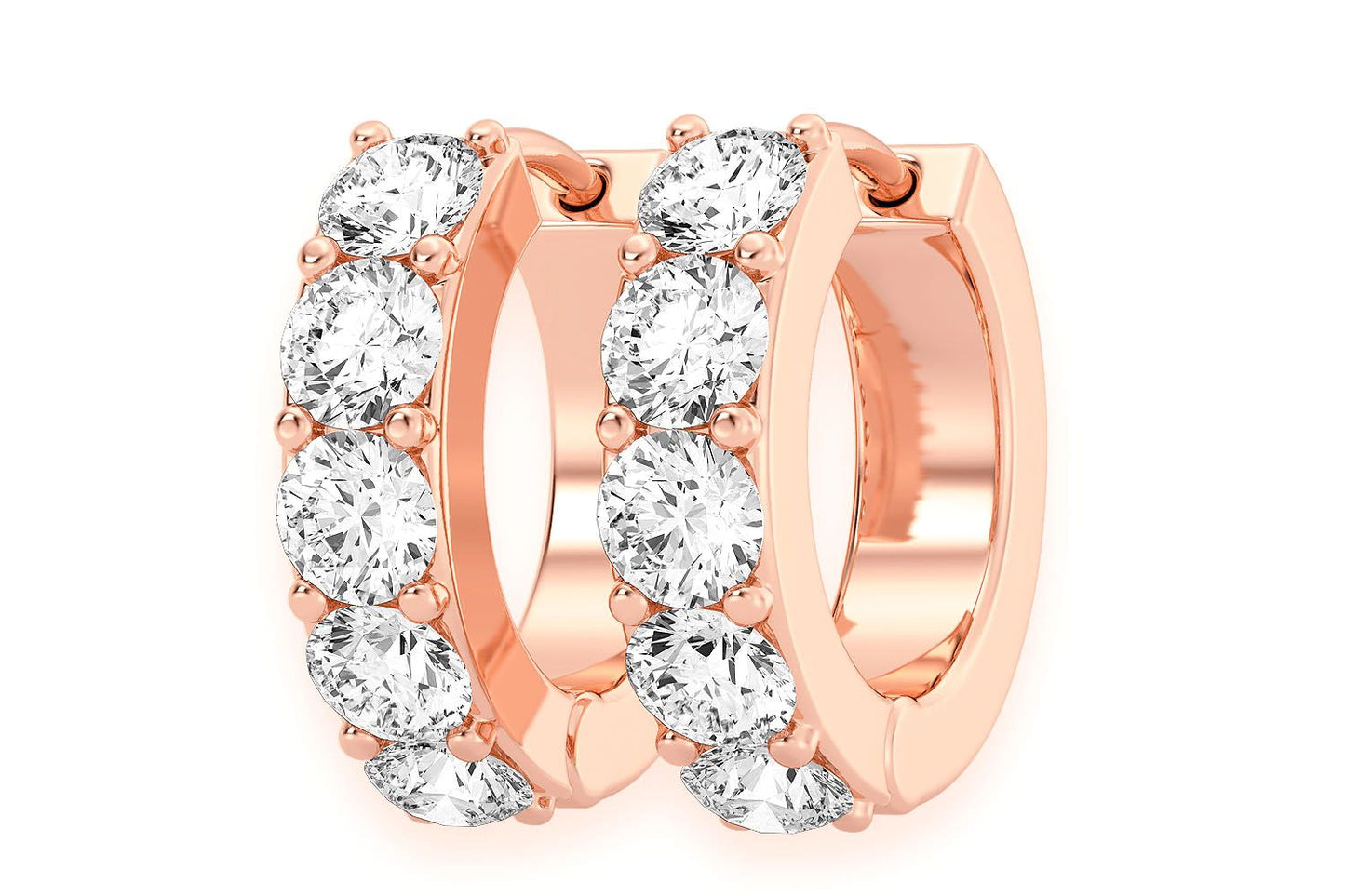 ONE ROW HOOP DIAMOND EARRINGS 14K SOLID GOLD 0.80CTW