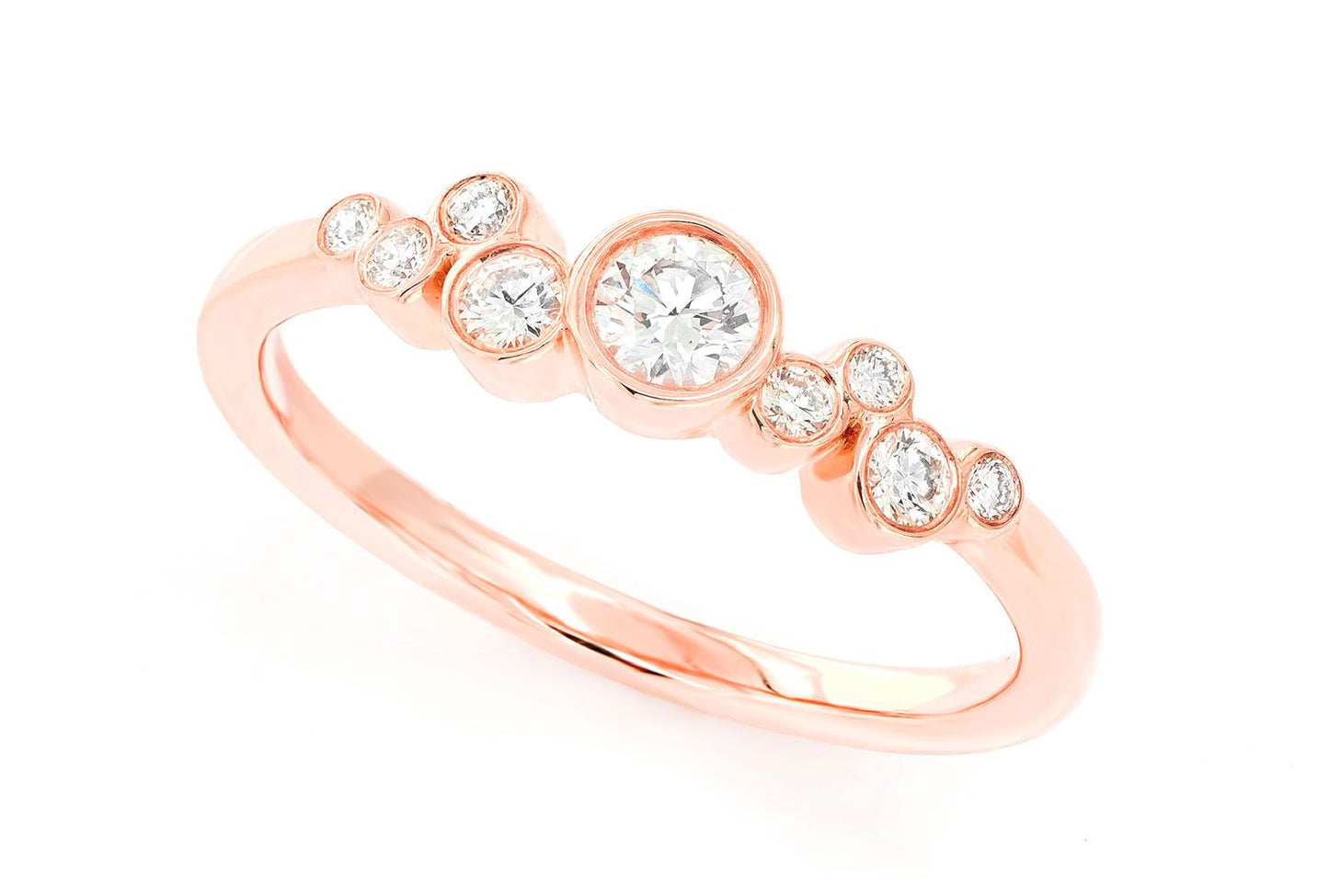 9 STONE GRADUATED BEZEL DIAMOND RING 14K SOLID GOLD 0.35CTW