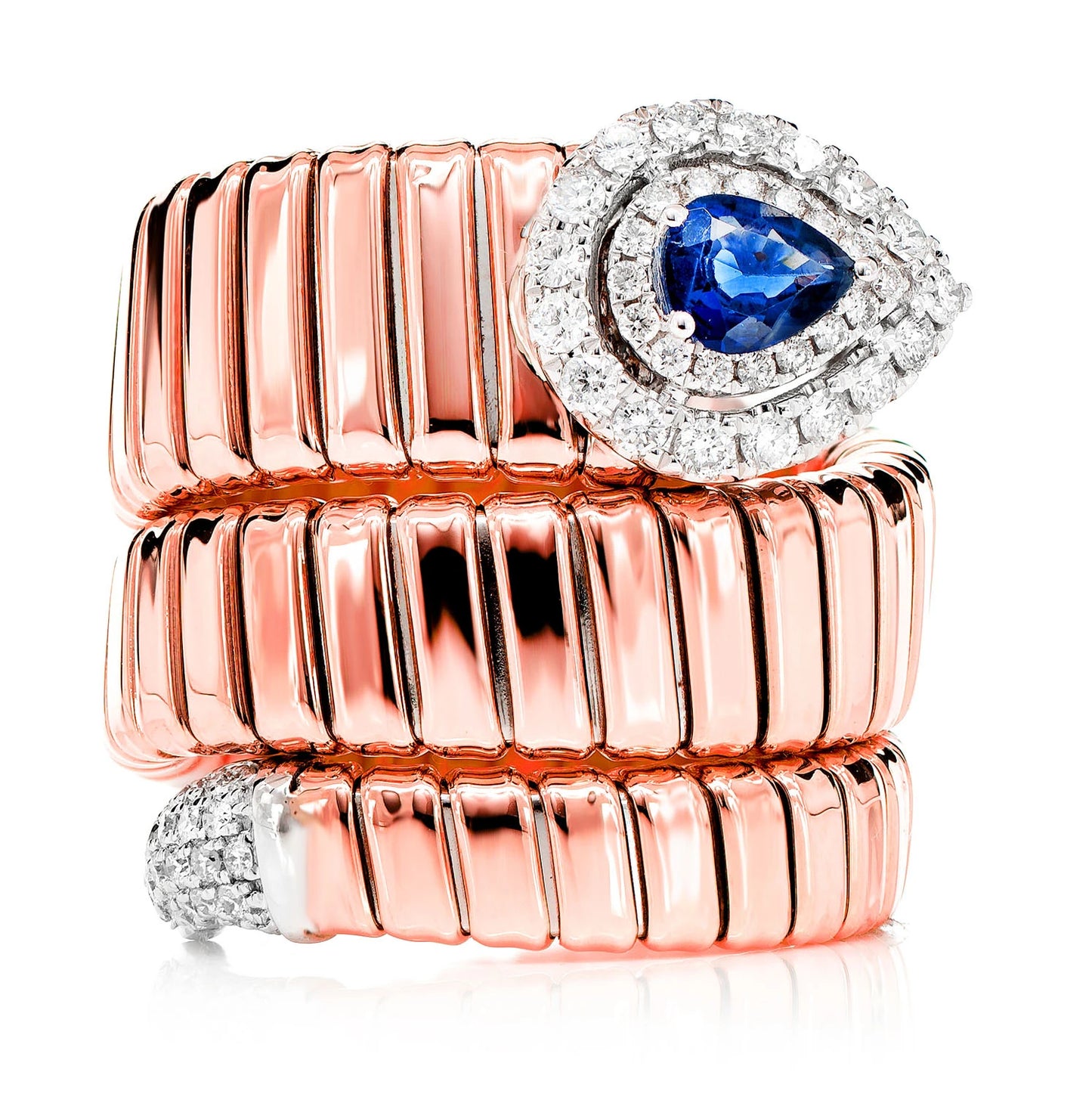 DIAMOND AND SAPPHIRE COIL WRAP RING 14K SOLID GOLD 0.55CTW