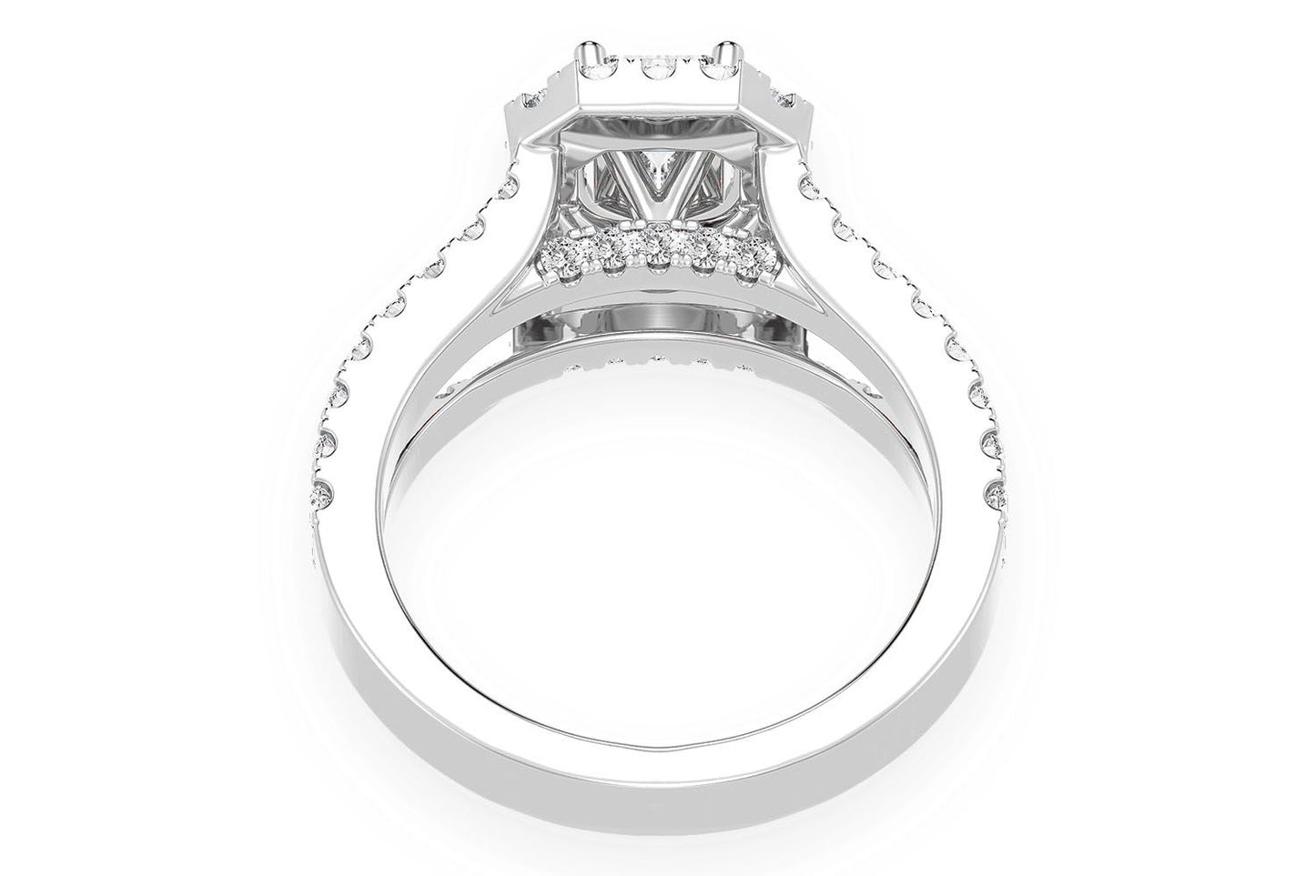 SPHINX - 0.75CT EMERALD CUT SOLITAIRE - HALO SPLIT SHANK - DIAMOND ENGAGEMENT RING