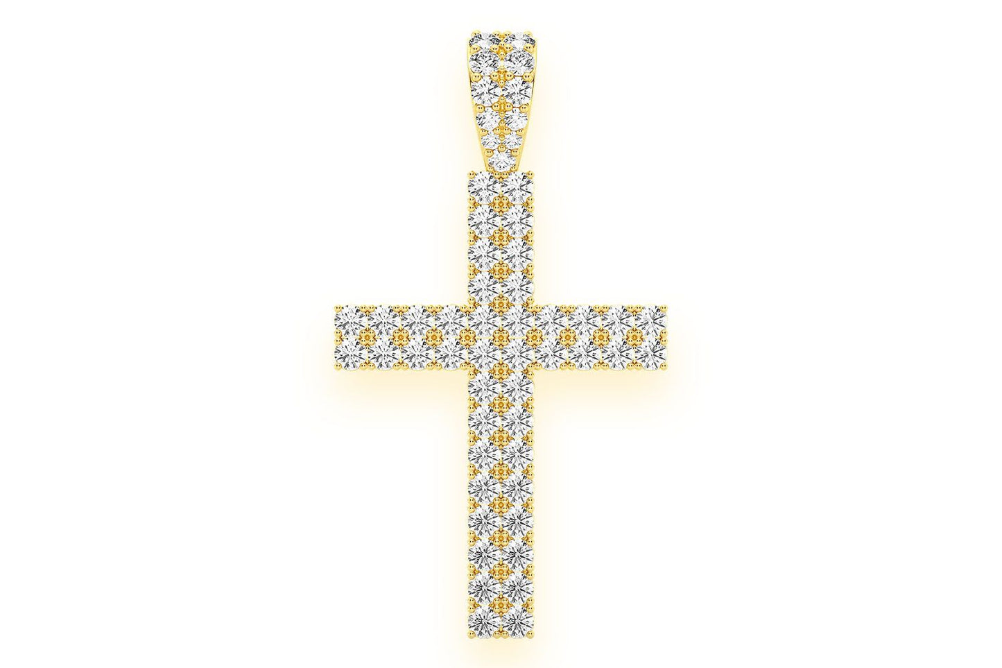 TWO ROW CROSS DIAMOND PENDANT 14K SOLID GOLD 2.25CTW