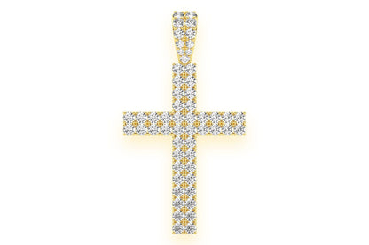 TWO ROW CROSS DIAMOND PENDANT 14K SOLID GOLD 2.25CTW