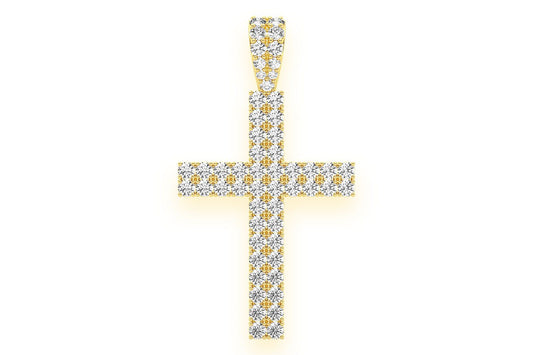 TWO ROW CROSS DIAMOND PENDANT 14K SOLID GOLD 2.25CTW