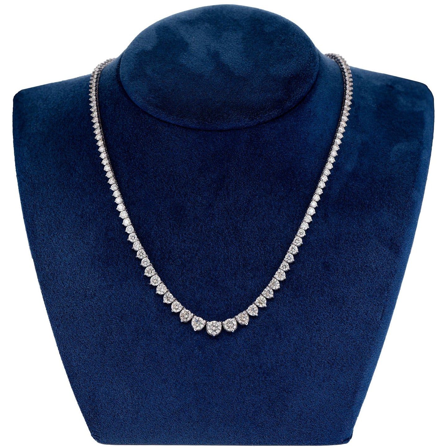GRADUATED THREE-PRONG DIAMOND TENNIS NECKLACE 14K SOLID GOLD 15.65CTW