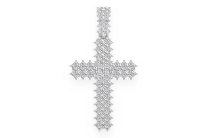 SMALL 5 ROW JAGGED CROSS DIAMOND PENDANT 14K SOLID GOLD 0.75CTW