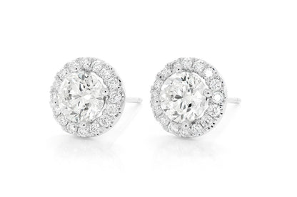HALO SOLITAIRE STUD DIAMOND EARRINGS 14K SOLID GOLD 2.50CTW